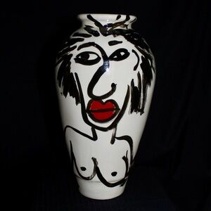 Vintage Iguana Jack’s Belize cubist hand-painted ceramic vase